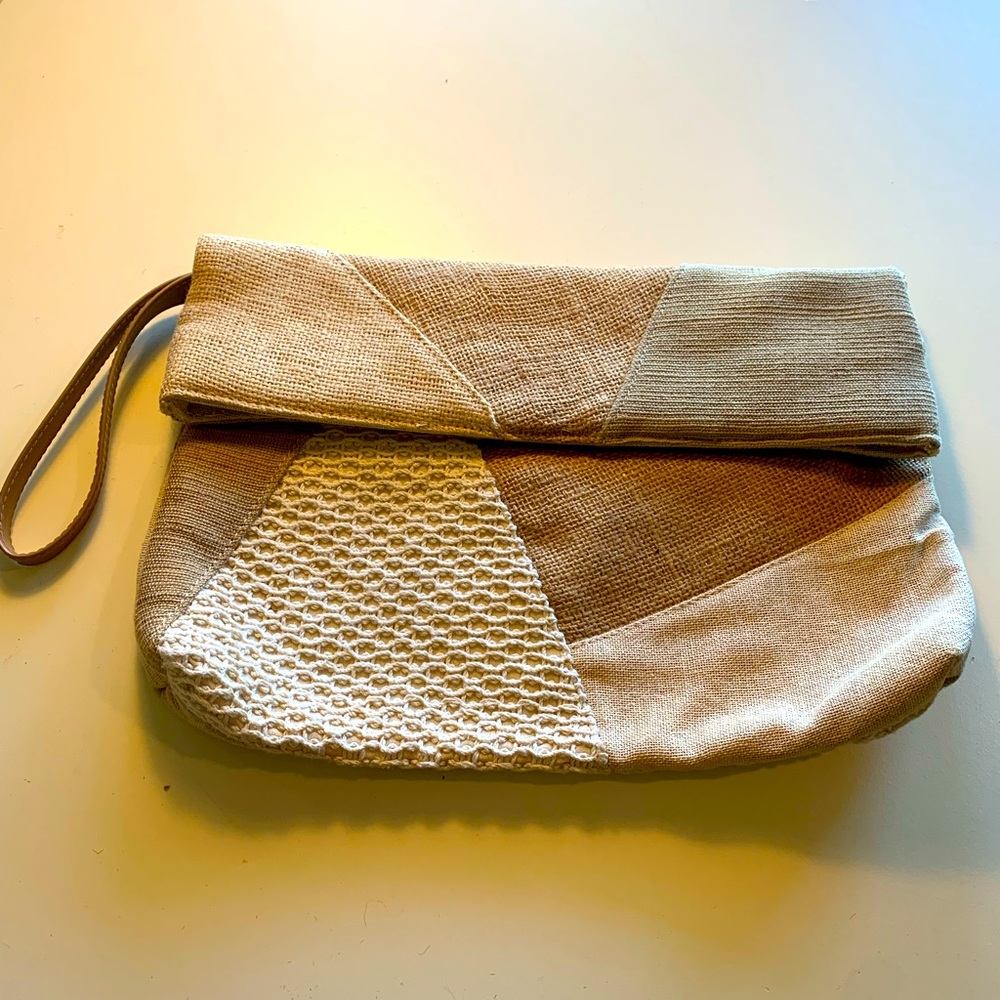 Vintage boho style mixed materials clutch